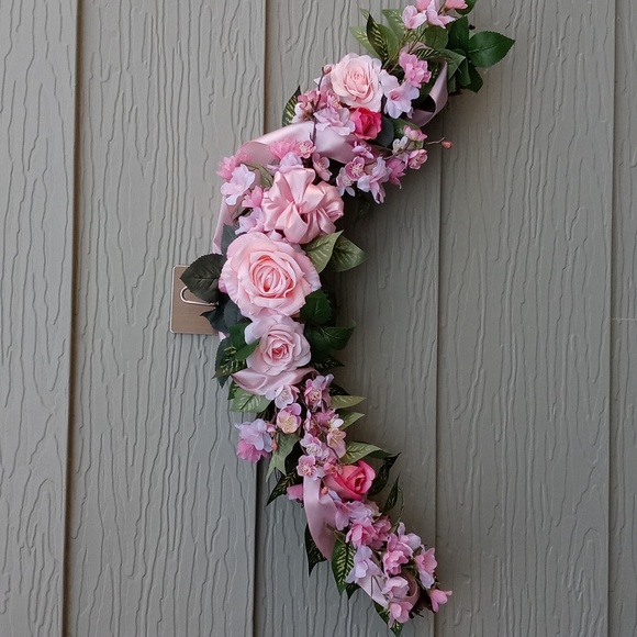 Hand Crafted Other - Handcrafted Floral Swag Wreath Rose Ribbon Greenery Wall Door Hanging